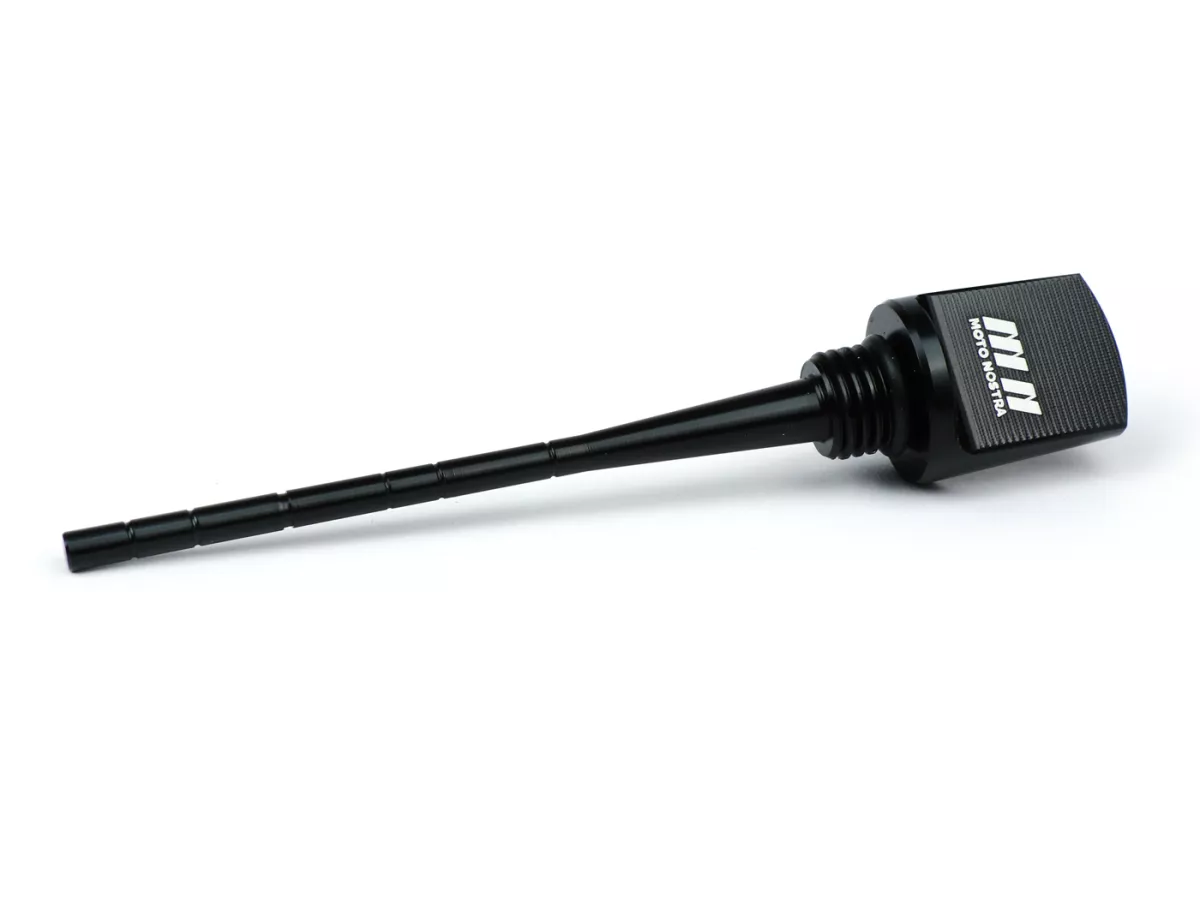 Asta olio cambio -MOTO NOSTRA, CNC, nero lucido- Piaggio 50-500 ccm