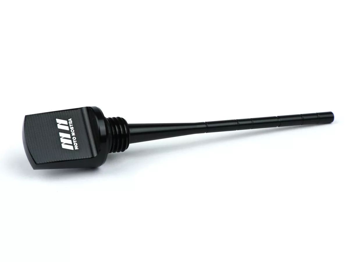 Asta olio cambio -MOTO NOSTRA, CNC, nero lucido- Piaggio 50-500 ccm