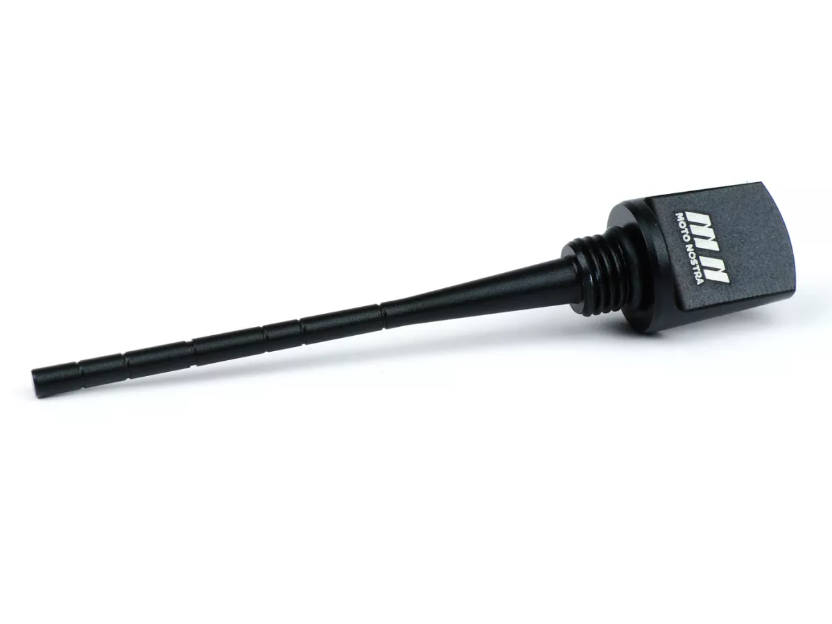 Varilla de aceite de la caja de cambios -MOTO NOSTRA, CNC, negro mate- Piaggio 50-500 ccm