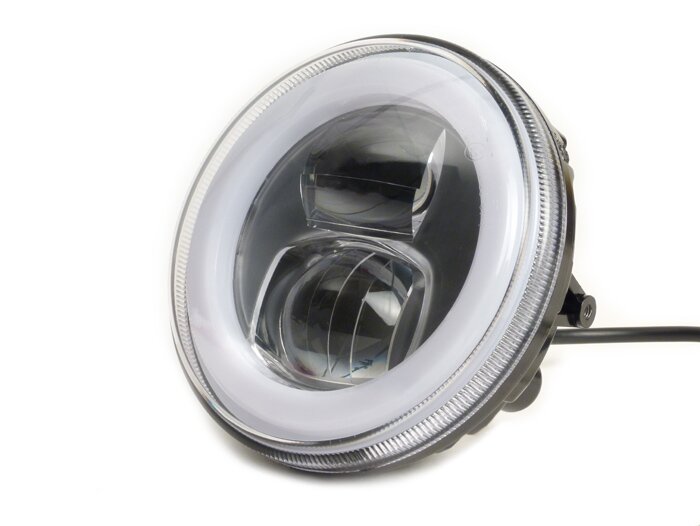 Faro -MOTO NOSTRA- LED HighPower - Ø=120mm - 12V DC - con etichettatura E9 - per conversione di Lambretta LI/TV (serie 1-3), Jet, Vespa SS50, SS90, PV125, ET3, Super, VNB, VBA, VBB, GS150 / GS3, GS160 / GS4 (VSB1T)