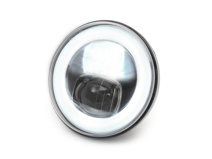 Faro -MOTO NOSTRA- LED HighPower - Ø=120mm - 12V DC - con etichettatura E9 - per conversione di Lambretta LI/TV (serie 1-3), Jet, Vespa SS50, SS90, PV125, ET3, Super, VNB, VBA, VBB, GS150 / GS3, GS160 / GS4 (VSB1T)