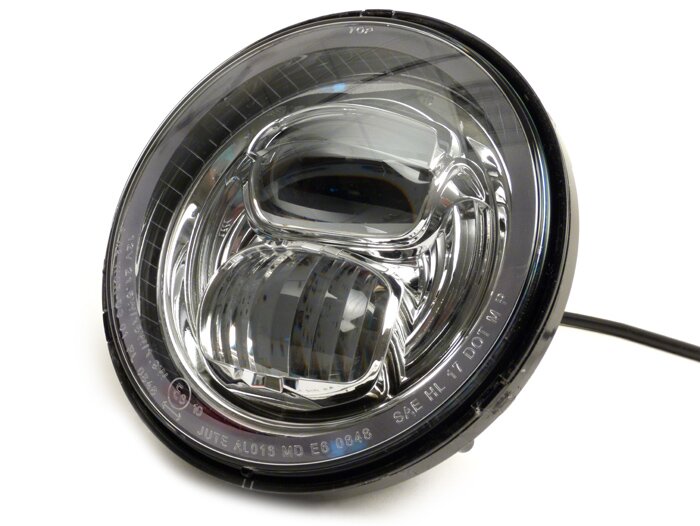 Koplamp (verchroomde reflector) -MOTO NOSTRA- LED HighPower - Ø=143mm (5 3/4) - 12V DC - met E9 markering - voor ombouw van bijv. Vespa PX, Cosa, Sprint, GTR, Rally