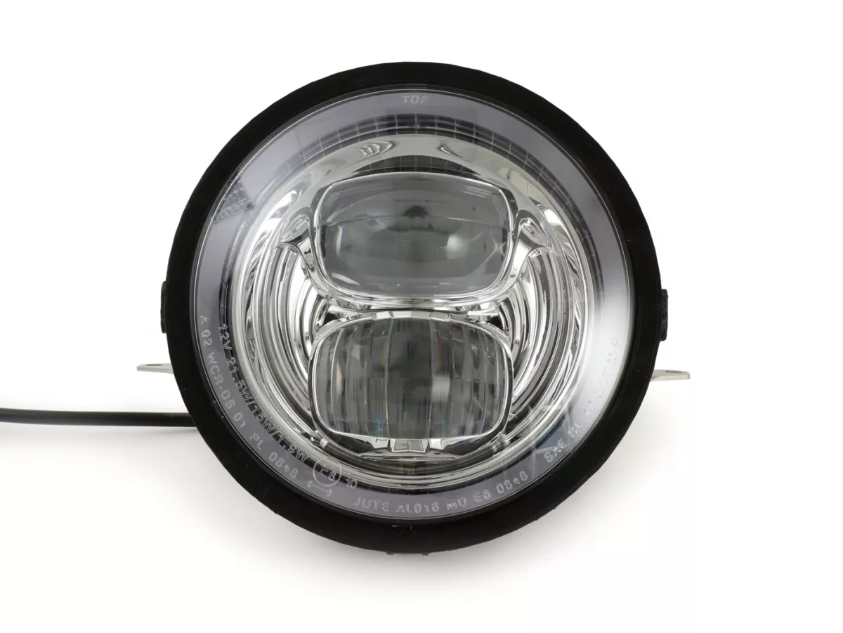 Koplamp incl. conversie frame en koplampbeugel -MOTO NOSTRA- LED HighPower - Ø=143mm (5 3/4) - 12V DC - met E9 markering - voor conversie van Vespa PX