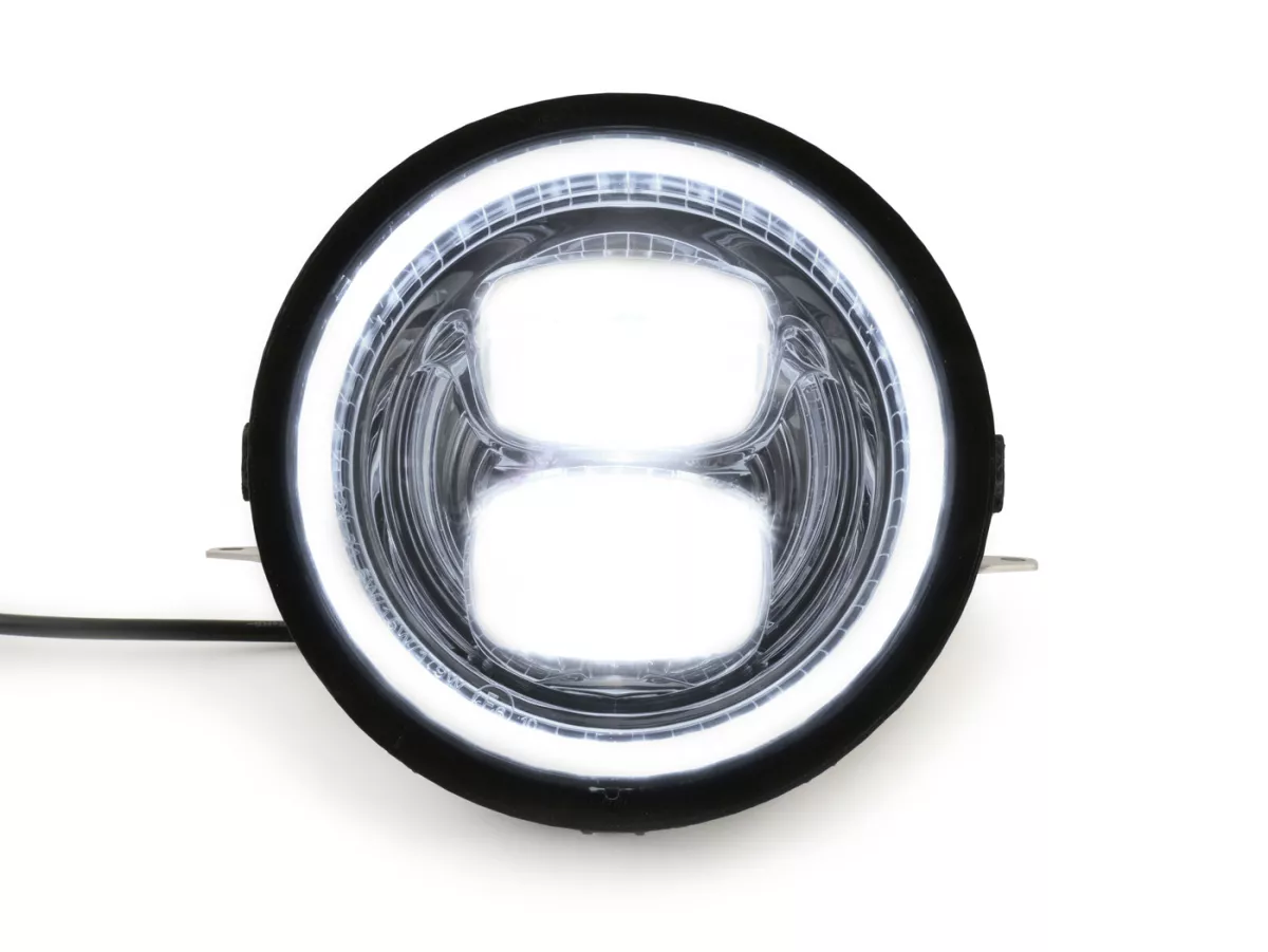 Koplamp incl. conversie frame en koplampbeugel -MOTO NOSTRA- LED HighPower - Ø=143mm (5 3/4) - 12V DC - met E9 markering - voor conversie van Vespa PX