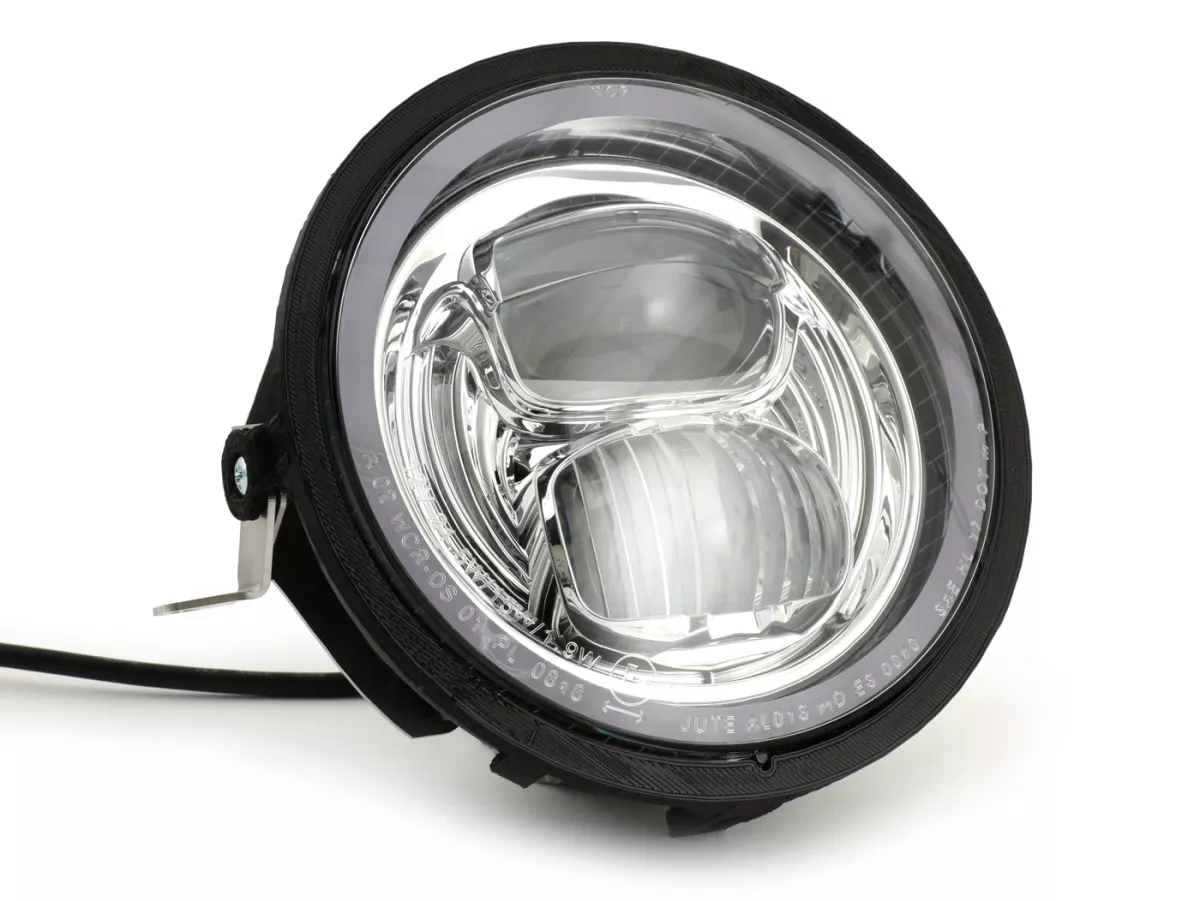 Koplamp incl. conversie frame en koplampbeugel -MOTO NOSTRA- LED HighPower - Ø=143mm (5 3/4) - 12V DC - met E9 markering - voor conversie van Vespa PX