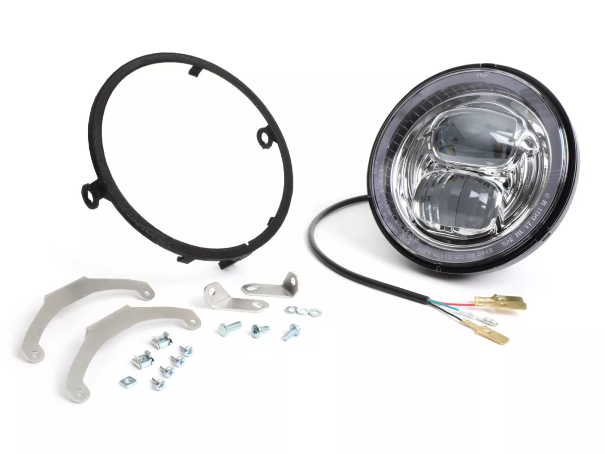 Koplamp incl. conversie frame en koplampbeugel -MOTO NOSTRA- LED HighPower - Ø=143mm (5 3/4) - 12V DC - met E9 markering - voor conversie van Vespa PX