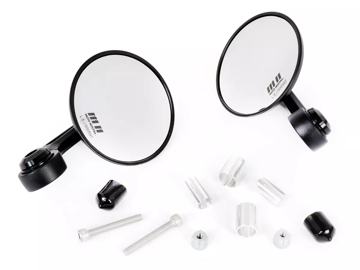 Mirror set -MOTO NOSTRA 1400- handle bar ends- aluminum- Ø=95mm- mat black anodised- E-marked