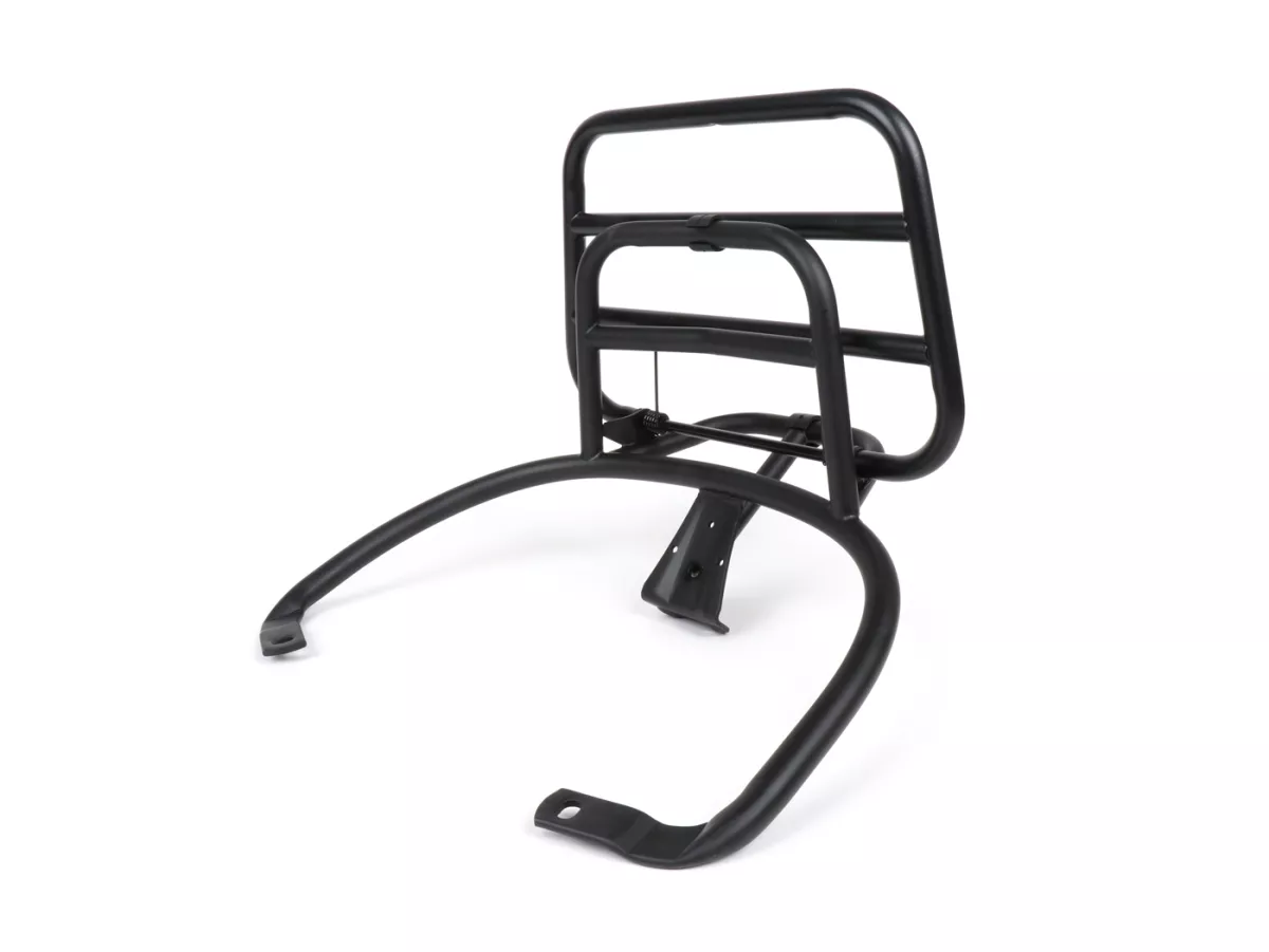 Rear rack, fold down -MOTO NOSTRA-  Vespa Primavera 50 (ZAPC53100, ZAPC53200), Vespa Primavera 125 (ZAPM81100), Vespa Primavera 150 (ZAPM81200), Vespa Sprint 50 (ZAPC53101, ZAPC53201), Vespa Sprint 125 (RP8M82111, ZAPM81300, ZAPM81301) - black