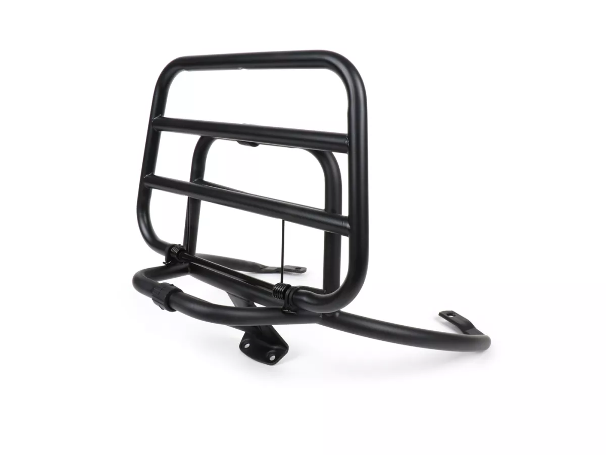 Rear rack, fold down -MOTO NOSTRA-  Vespa Primavera 50 (ZAPC53100, ZAPC53200), Vespa Primavera 125 (ZAPM81100), Vespa Primavera 150 (ZAPM81200), Vespa Sprint 50 (ZAPC53101, ZAPC53201), Vespa Sprint 125 (RP8M82111, ZAPM81300, ZAPM81301) - black