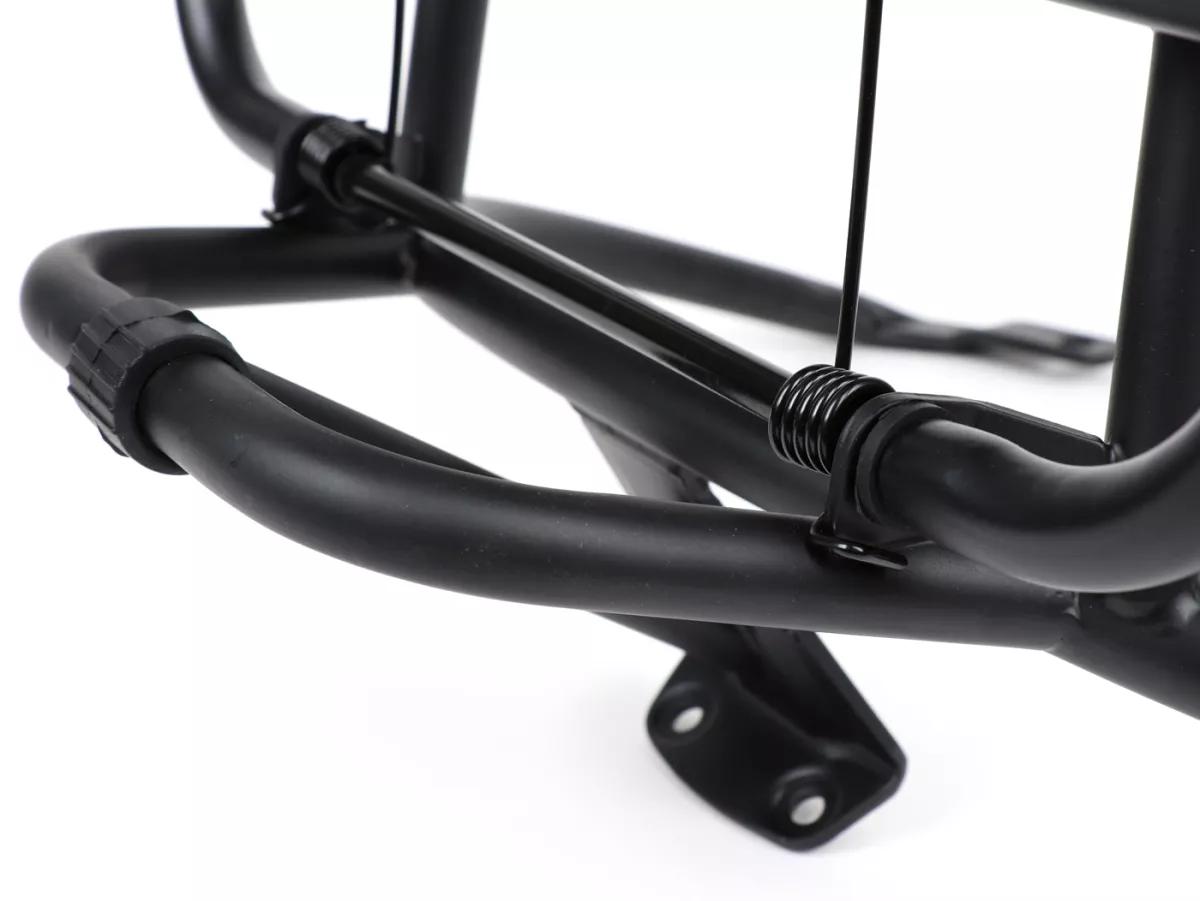 Rear rack, fold down -MOTO NOSTRA-  Vespa Primavera 50 (ZAPC53100, ZAPC53200), Vespa Primavera 125 (ZAPM81100), Vespa Primavera 150 (ZAPM81200), Vespa Sprint 50 (ZAPC53101, ZAPC53201), Vespa Sprint 125 (RP8M82111, ZAPM81300, ZAPM81301) - black