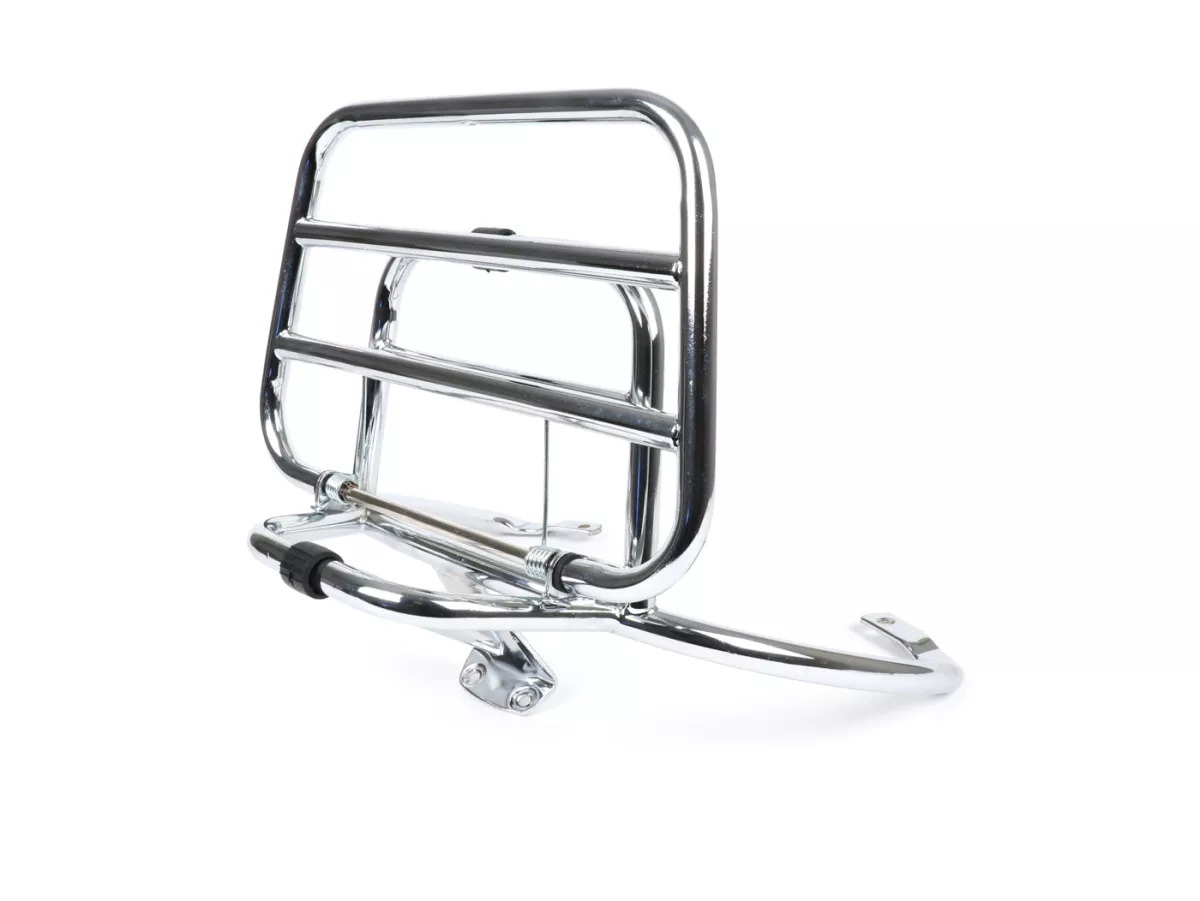 Porte bagages arrière rabattable -MOTO NOSTRA- Vespa Primavera 50 (ZAPC53100, ZAPC53200), Vespa Primavera 125 (ZAPM81100), Vespa Primavera 150 (ZAPM81200), Vespa Sprint 50 (ZAPC53101, ZAPC53201), Vespa Sprint 125 (RP8M82111, ZAPM81300, ZAPM81301) - chromé