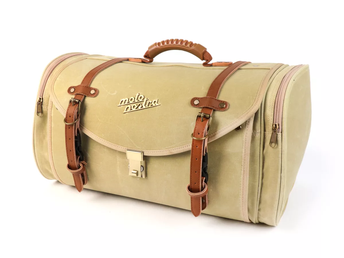 Casing - Tas (besar) untuk rak bagasi (alternatif dari top case) -MOTO NOSTRA Classic 'kanvas berlapis lilin' 480x300x270mm - cocok untuk misalnya Vespa, Lambretta, GTS, GTV, LX/LXV, ET4, S50-150, Sprint, Primavera - 35 liter - krem