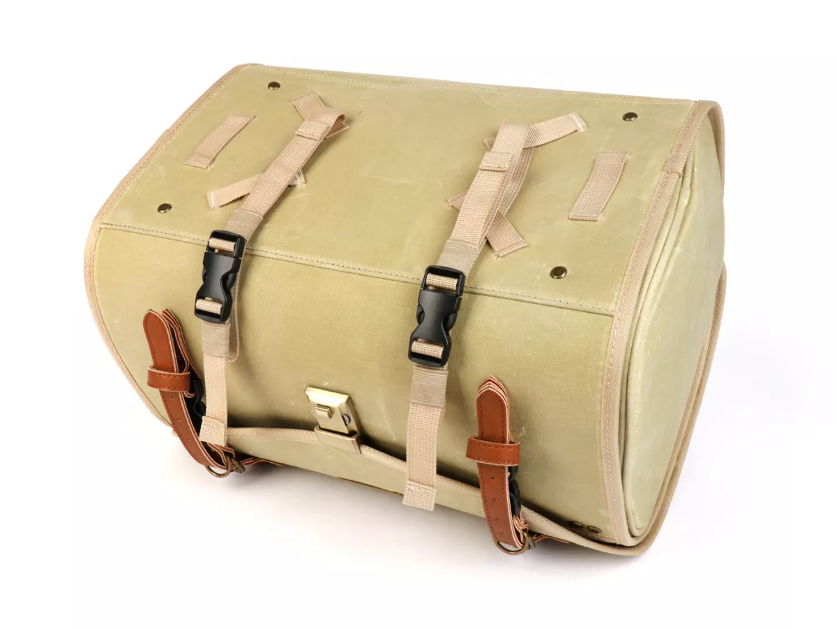 Casing - Tas (besar) untuk rak bagasi (alternatif dari top case) -MOTO NOSTRA Classic 'kanvas berlapis lilin' 480x300x270mm - cocok untuk misalnya Vespa, Lambretta, GTS, GTV, LX/LXV, ET4, S50-150, Sprint, Primavera - 35 liter - krem