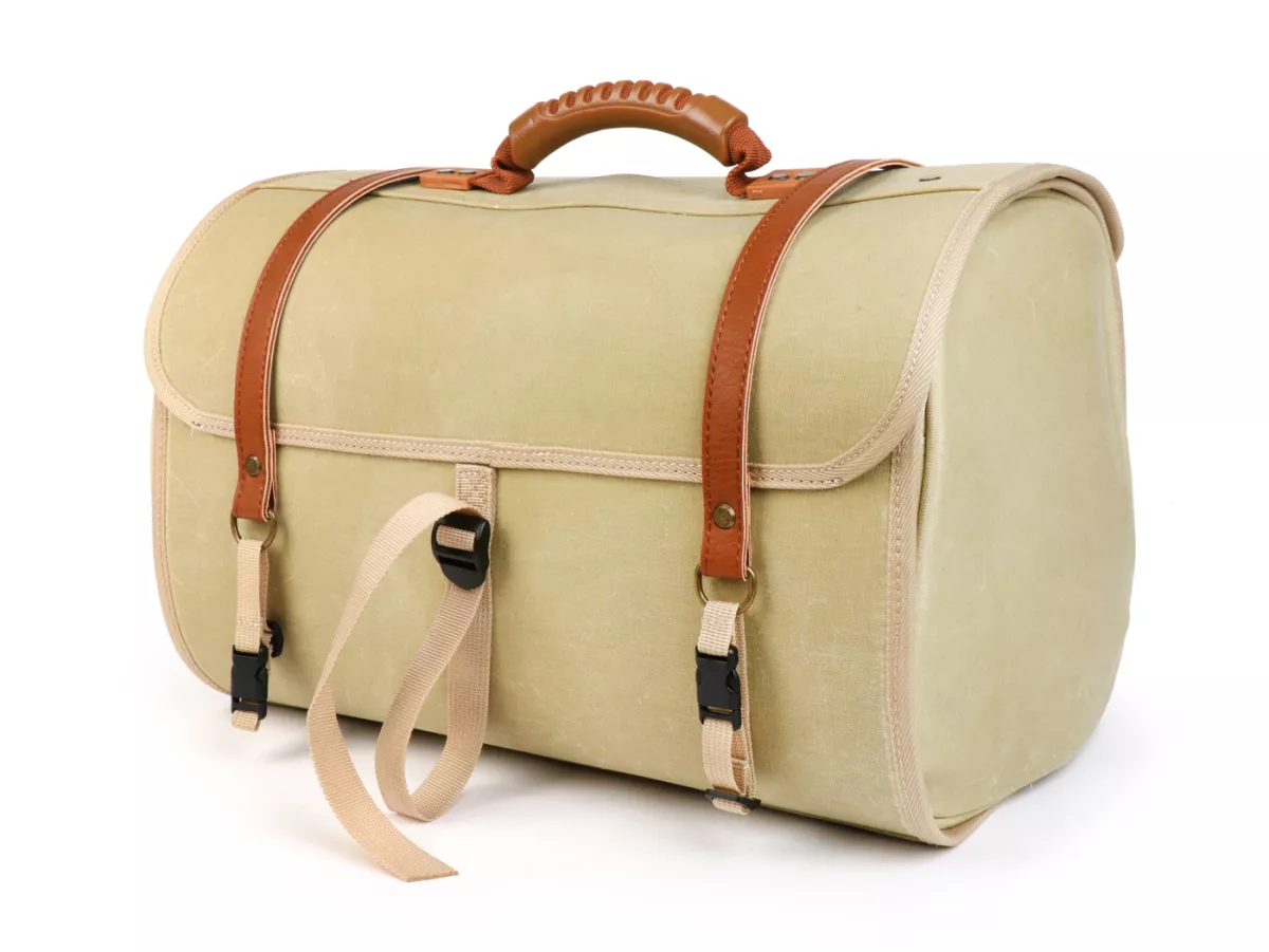 Casing - Tas (besar) untuk rak bagasi (alternatif dari top case) -MOTO NOSTRA Classic 'kanvas berlapis lilin' 480x300x270mm - cocok untuk misalnya Vespa, Lambretta, GTS, GTV, LX/LXV, ET4, S50-150, Sprint, Primavera - 35 liter - krem