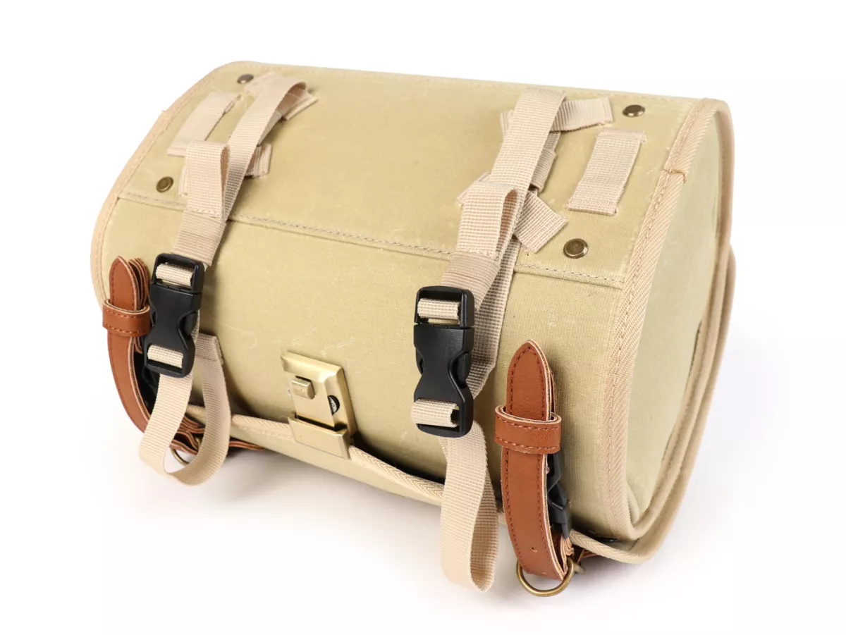 Sac à roulettes (petit) pour le transport (alternative au topcase) -MOTO NOSTRA Classic coton ciré 330x190x180mm- convient par exemple pour Vespa, Lambretta, GTS 125-300, GTV, LX/LXV, ET4, S50-150, Sprint, Primavera - 10 litres - beige