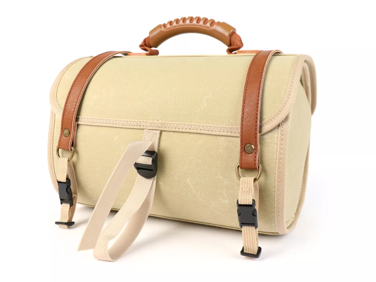 Sac à roulettes (petit) pour le transport (alternative au topcase) -MOTO NOSTRA Classic coton ciré 330x190x180mm- convient par exemple pour Vespa, Lambretta, GTS 125-300, GTV, LX/LXV, ET4, S50-150, Sprint, Primavera - 10 litres - beige
