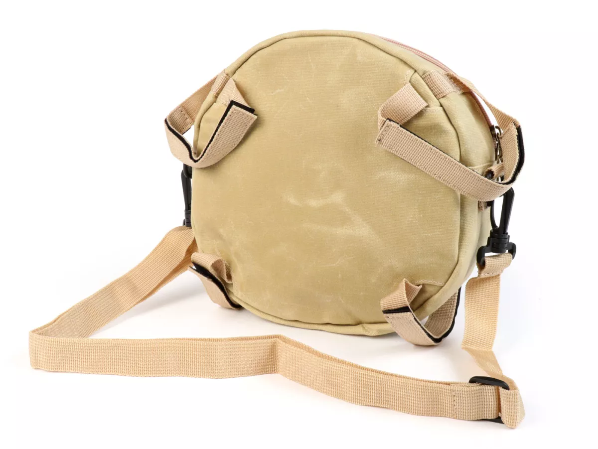 Tas bundar (Ø23cm) untuk roda cadangan 10 inci / tas bahu (termasuk tempat gelas) -MOTO NOSTRA Classic 'kanvas berlapis lilin' - cocok untuk mis. Vespa, Lambretta - krem