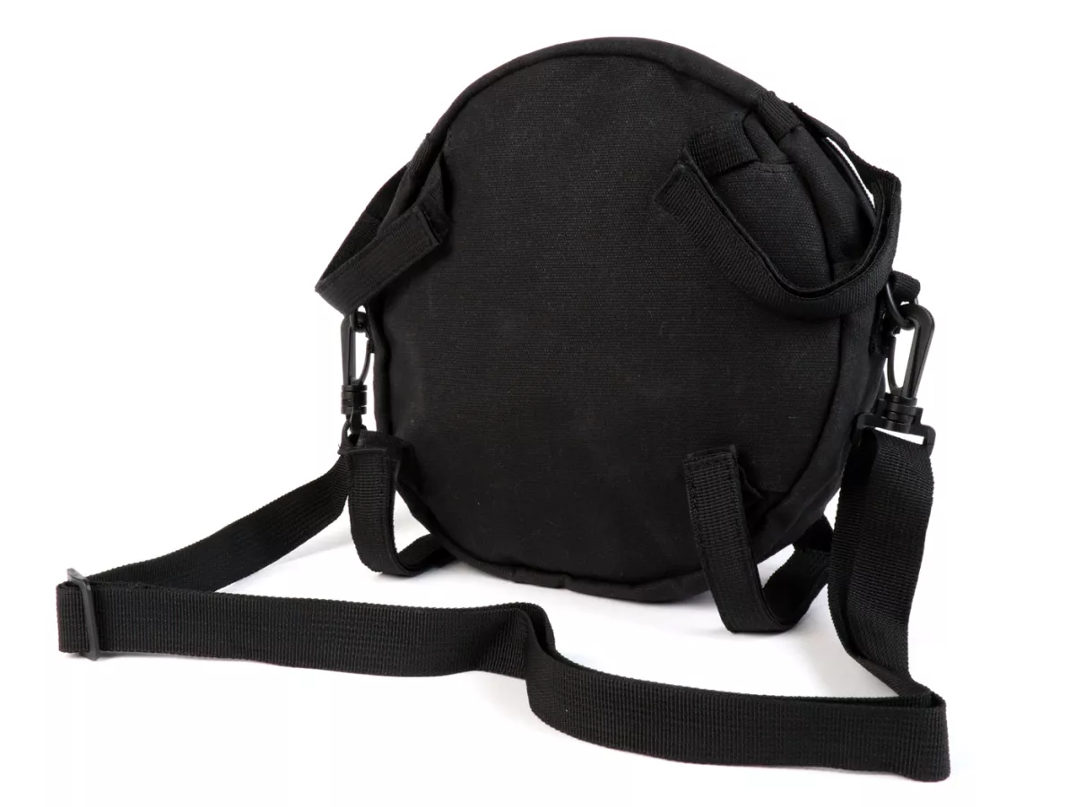 Tas bundar (Ø23cm) untuk roda cadangan 10 inci / tas bahu (termasuk tempat gelas) -MOTO NOSTRA Classic 'kanvas berlapis lilin' - cocok untuk misalnya Vespa, Lambretta - hitam