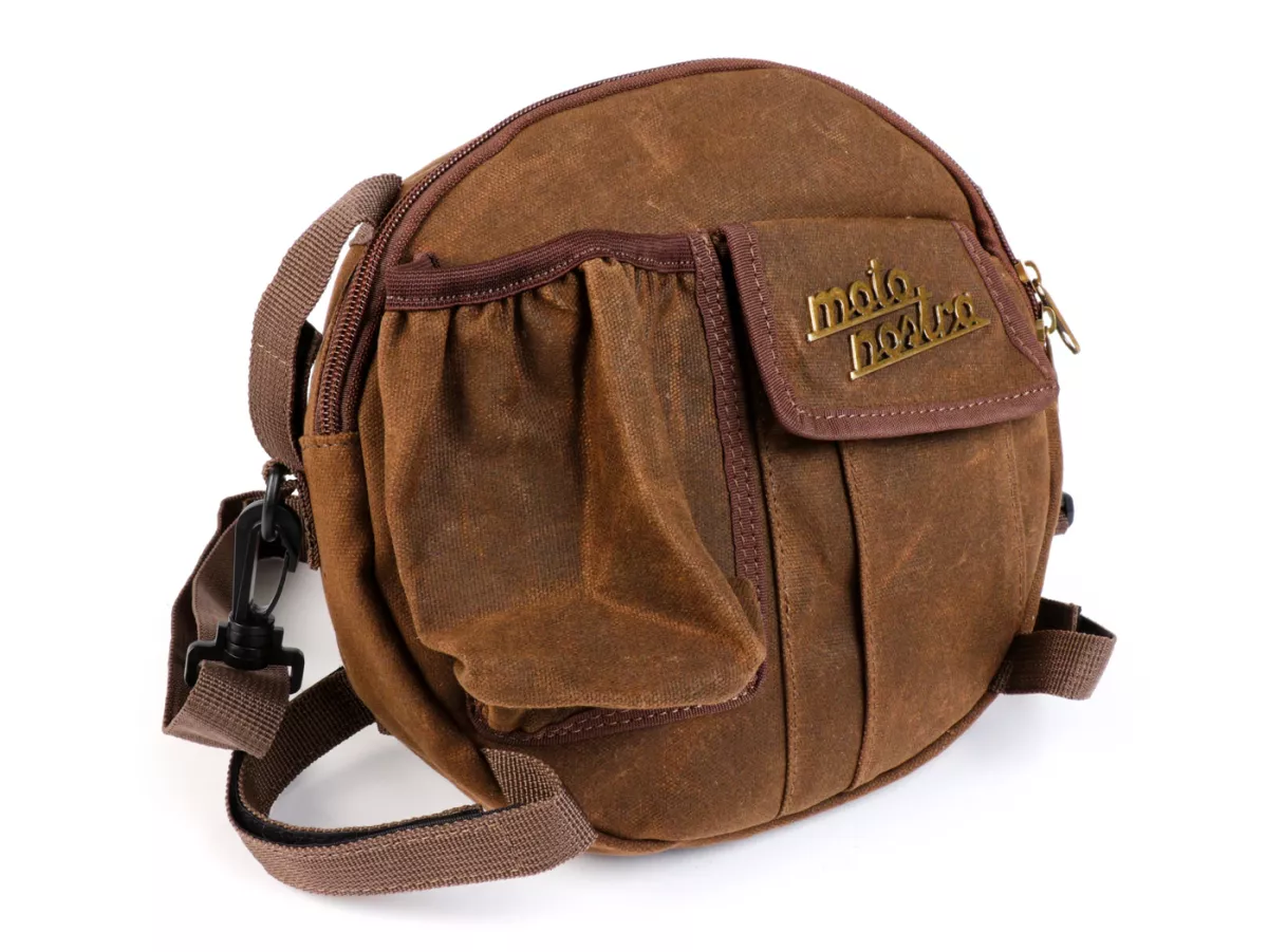 Tas bundar (Ø23cm) untuk roda cadangan 10 inci / tas bahu (termasuk tempat gelas) -MOTO NOSTRA Classic 'kanvas berlapis lilin' - cocok untuk misalnya Vespa, Lambretta - coklat