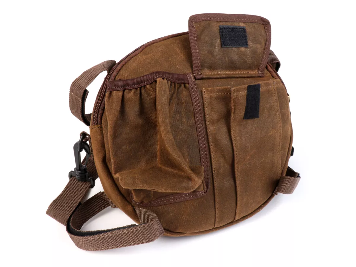 Tas bundar (Ø23cm) untuk roda cadangan 10 inci / tas bahu (termasuk tempat gelas) -MOTO NOSTRA Classic 'kanvas berlapis lilin' - cocok untuk misalnya Vespa, Lambretta - coklat