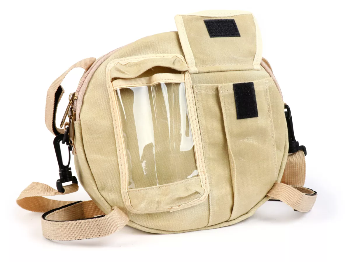 Tas bundar (Ø23cm) untuk roda cadangan 10 inci / tas bahu (termasuk tas ponsel (hingga 6,2 inci, mis. iPhone 11)) -MOTO NOSTRA Classic 'kanvas lilin' - cocok untuk mis. Vespa, Lambretta - krem
