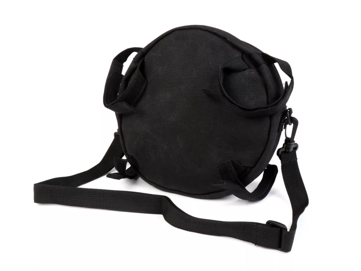 Tas bundar (Ø23cm) untuk roda cadangan 10 inci / tas bahu (termasuk tas ponsel (hingga 6,2 inci, mis. iPhone 11)) -MOTO NOSTRA Classic 'kanvas lilin' - cocok untuk mis. Vespa, Lambretta - hitam