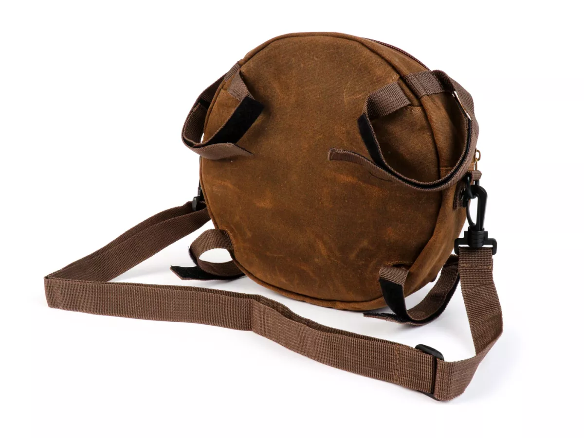 Tas bundar (Ø23cm) untuk roda cadangan 10 inci / tas bahu (termasuk tas ponsel (hingga 6,2 inci, mis. iPhone 11)) -MOTO NOSTRA Classic 'kanvas lilin' - cocok untuk mis. Vespa, Lambretta - coklat