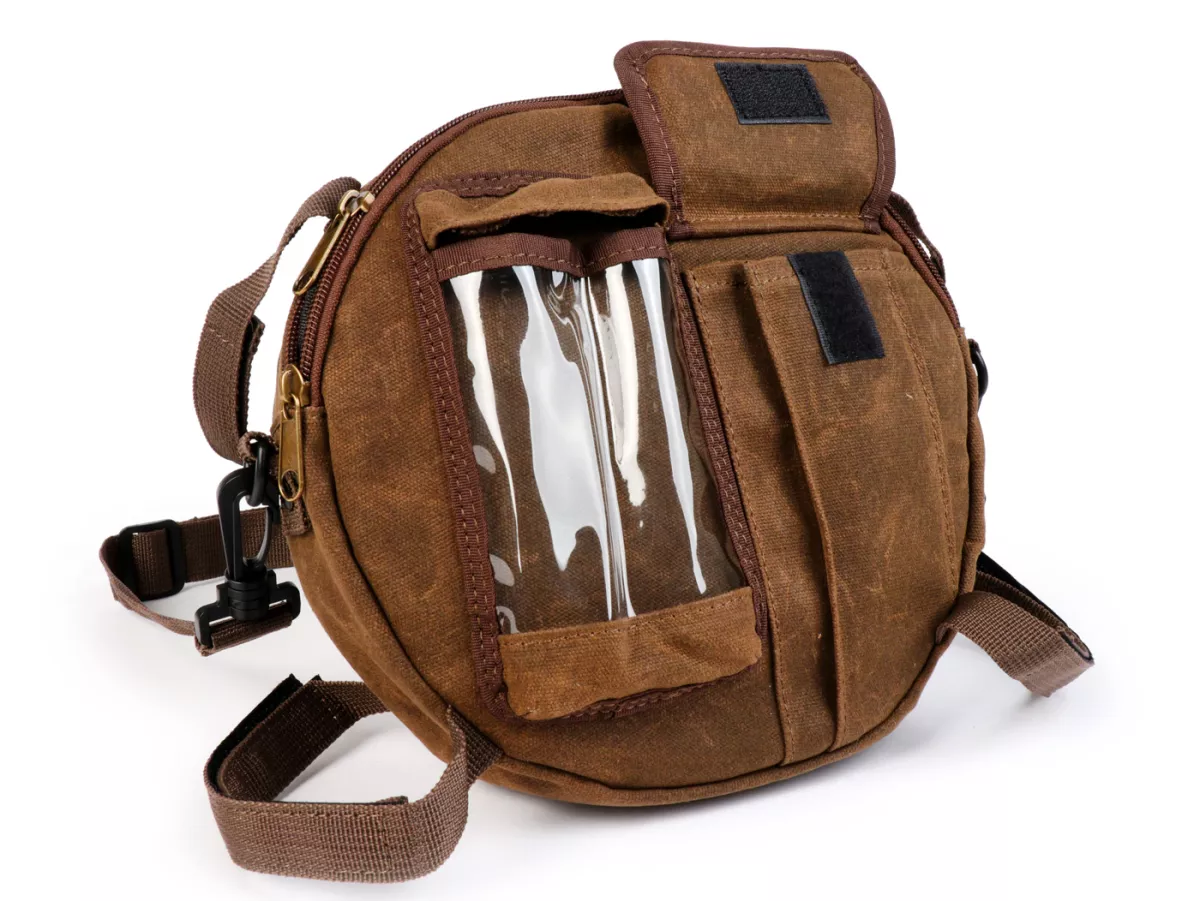 Tas bundar (Ø23cm) untuk roda cadangan 10 inci / tas bahu (termasuk tas ponsel (hingga 6,2 inci, mis. iPhone 11)) -MOTO NOSTRA Classic 'kanvas lilin' - cocok untuk mis. Vespa, Lambretta - coklat