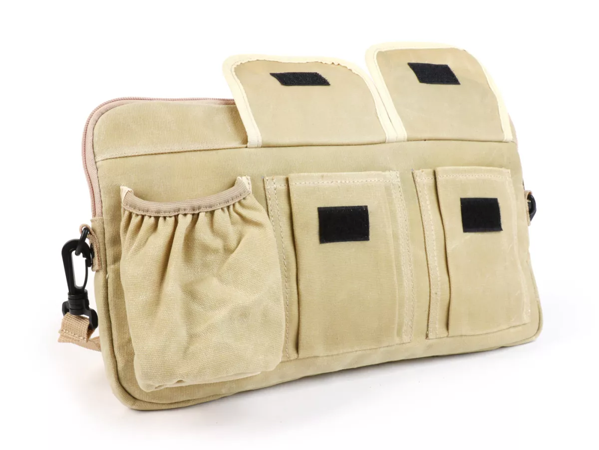Bag for luggage compartment flap (incl. cup holder) -MOTO NOSTRA Classic 'waxed canvas'- suitable for e.g. Vespa, Lambretta, GTV, GTS, HPE, Supertech, Touring - beige