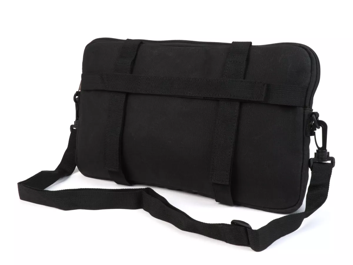 Bolsa para maletero solapa / bandolera (incl. portavasos) -MOTO NOSTRA Classic 'lona encerada'- adecuada para p. ej. Vespa, Lambretta, GTV, GTS, HPE, Supertech, Touring - negro