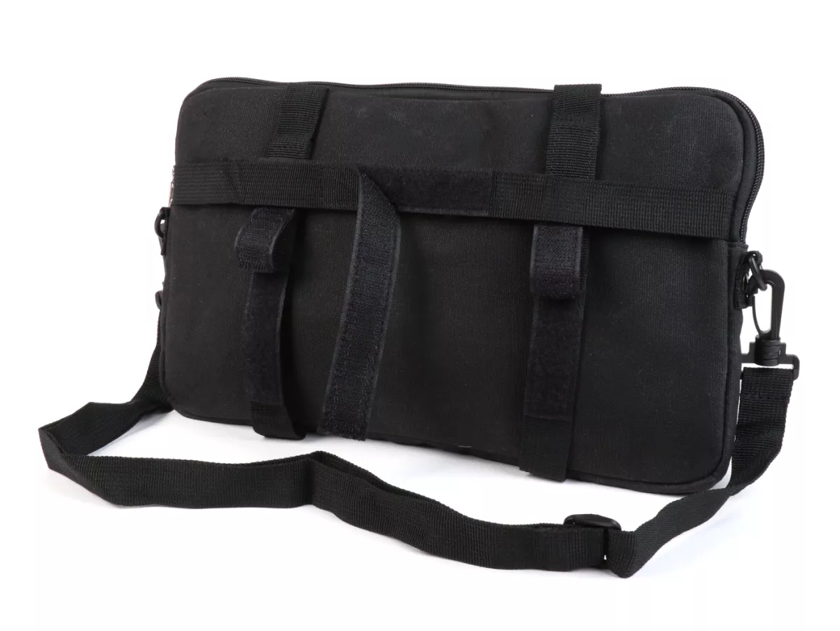 Bolsa para maletero solapa / bandolera (incl. portavasos) -MOTO NOSTRA Classic 'lona encerada'- adecuada para p. ej. Vespa, Lambretta, GTV, GTS, HPE, Supertech, Touring - negro