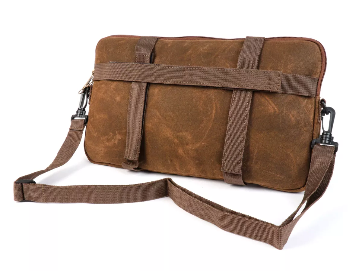 Bolsa para maletero solapa / bandolera (incl. portavasos) -MOTO NOSTRA Classic 'lona encerada'- adecuada para p. ej. Vespa, Lambretta, GTV, GTS, HPE, Supertech, Touring - marrón