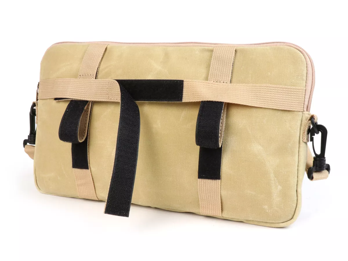 Sac pour le rabat du compartiment à bagages (avec support pour téléphone portable (jusqu'à 6,2 pouces, par exemple iPhone 11)) -MOTO NOSTRA Classic coton ciré - convient par exemple pour Vespa, Lambretta, GTV, GTS, HPE, Supertech, Touring - beige