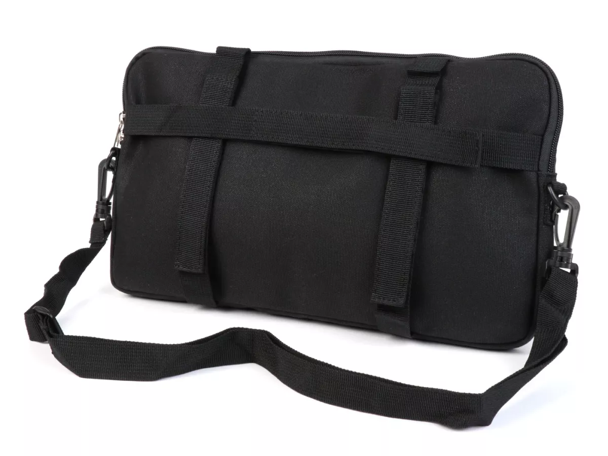 Bolsa para maletero solapa / bandolera (incl. funda para móvil (hasta 6,2 pulgadas, p. ej. iPhone 11)) -MOTO NOSTRA Classic 'lona encerada'- adecuada para p. ej. Vespa, Lambretta, GTV, GTS, HPE, Supertech, Touring - negro