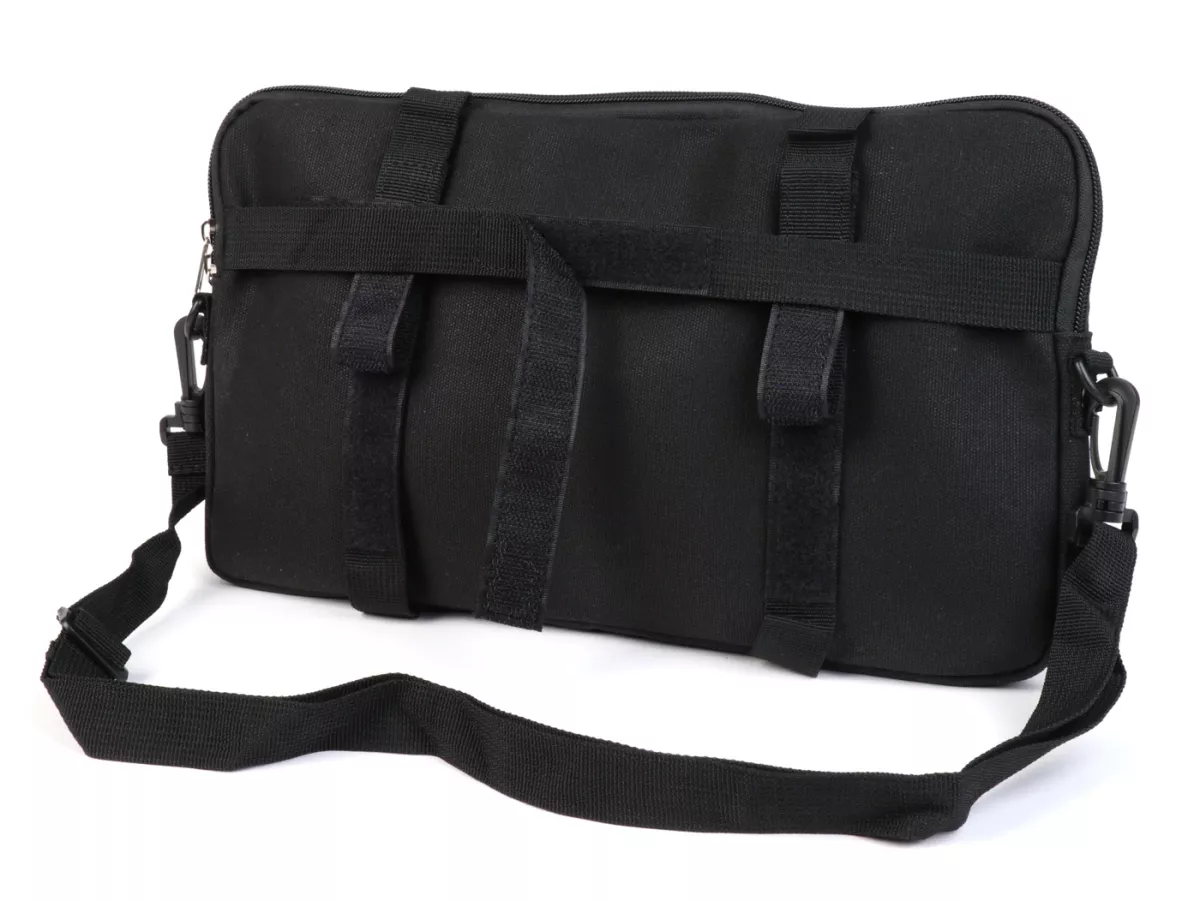 Bolsa para maletero solapa / bandolera (incl. funda para móvil (hasta 6,2 pulgadas, p. ej. iPhone 11)) -MOTO NOSTRA Classic 'lona encerada'- adecuada para p. ej. Vespa, Lambretta, GTV, GTS, HPE, Supertech, Touring - negro