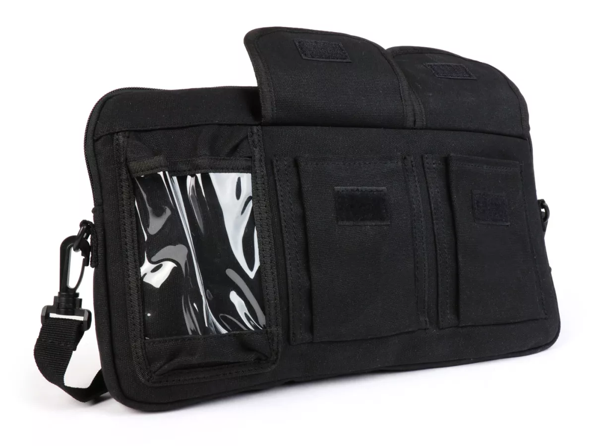 Bolsa para maletero solapa / bandolera (incl. funda para móvil (hasta 6,2 pulgadas, p. ej. iPhone 11)) -MOTO NOSTRA Classic 'lona encerada'- adecuada para p. ej. Vespa, Lambretta, GTV, GTS, HPE, Supertech, Touring - negro