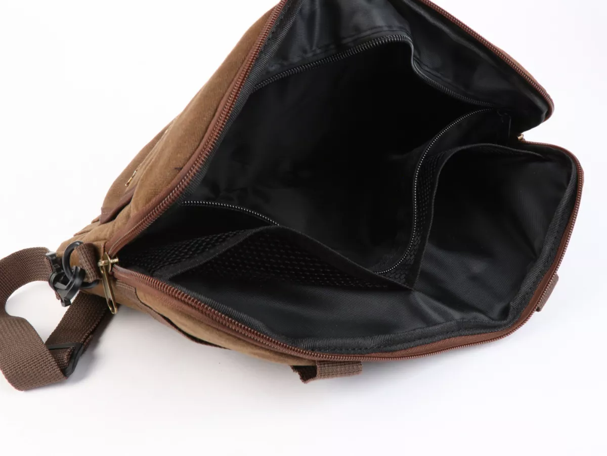 Bolsa para maletero solapa / bandolera (incl. funda para móvil (hasta 6,2 pulgadas, p. ej. iPhone 11)) -MOTO NOSTRA Classic 'lona encerada'- adecuada para p. ej. Vespa, Lambretta, GTV, GTS, HPE, Supertech, Touring - marrón