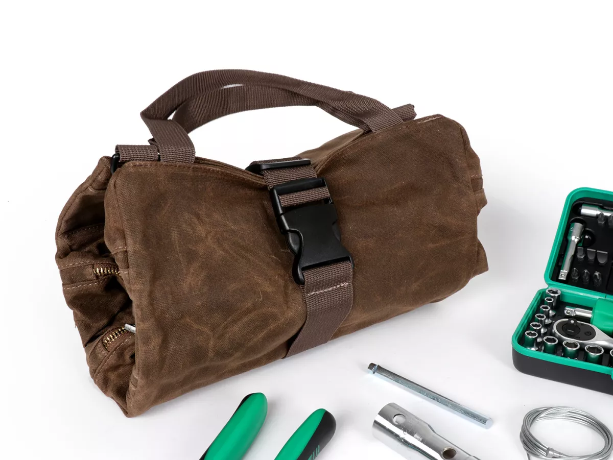 Werkzeugtasche mit Werkzeug -MOTO NOSTRA- Vespa VNB, VBB, Rally, Sprint, PX, PK, Lambretta, GTS, Sprint, Primavera, LX, S, ET4 universal - Braun