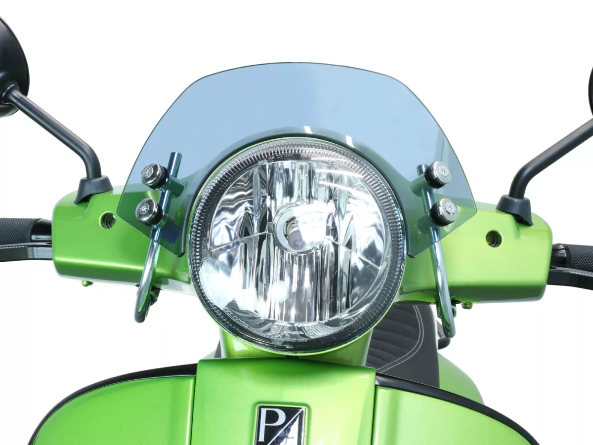 Kaca depan dengan braket berlapis krom -MOTO NOSTRA, w = 300mm, h = 105mm- Vespa GT, GTL, GTS, GTS Super 125-300cc (-2018) - kaca berwarna abu-abu