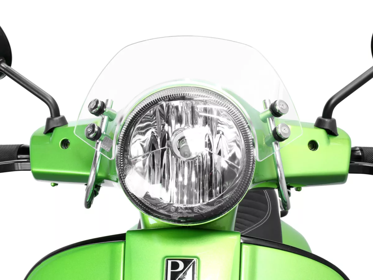 Kaca depan dengan braket berlapis krom -MOTO NOSTRA, w = 300mm, h = 105mm- Vespa GT, GTL, GTS, GTS Super 125-300cc (-2018) - kaca transparan