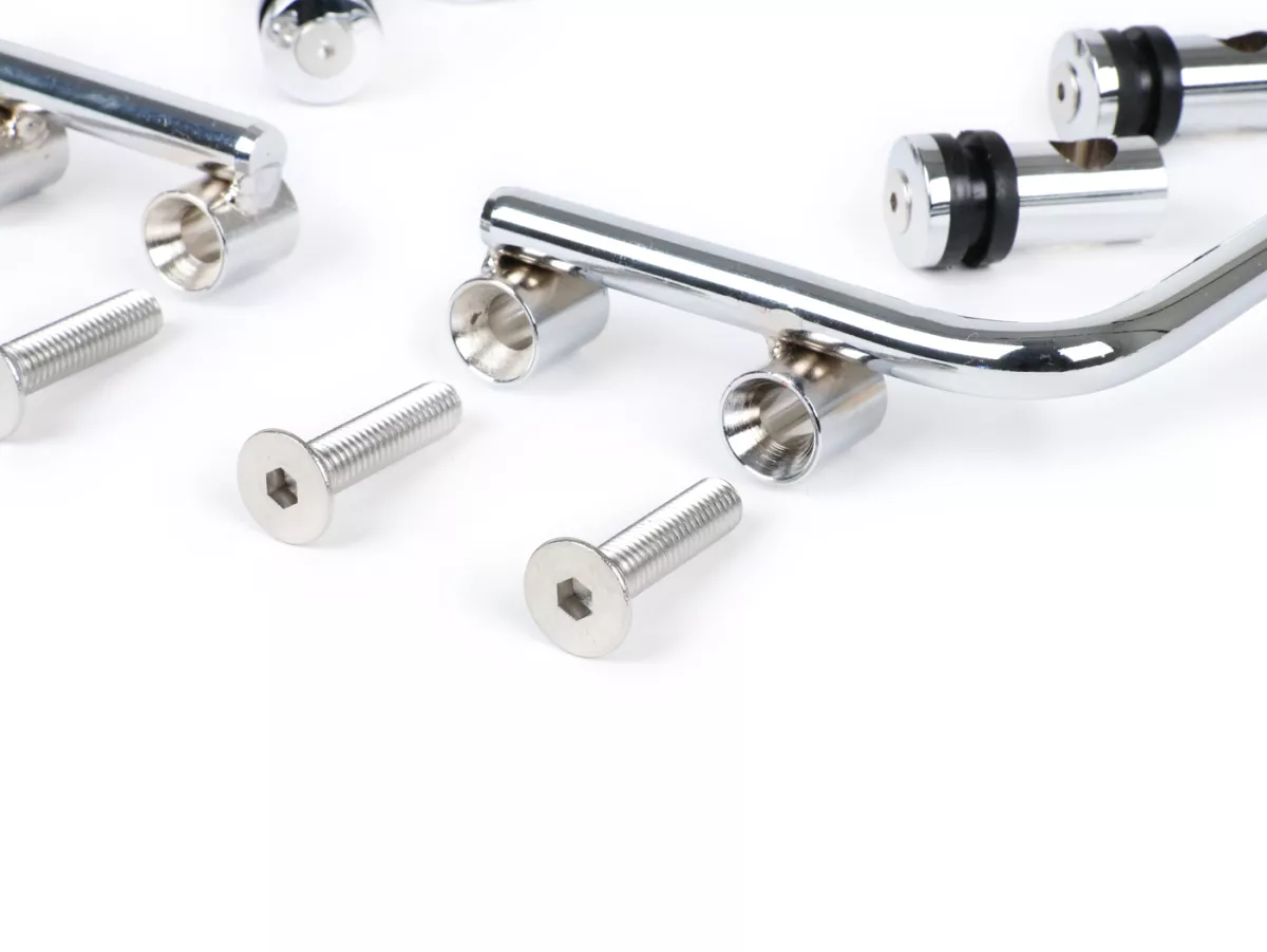 Bracket for flyscreen -MOTO NOSTRA, w=300mm, h=105mm- Vespa PX80, PX125, PX150, PX200, T5 Classic, LML 125/150 Star/Stella - chrome