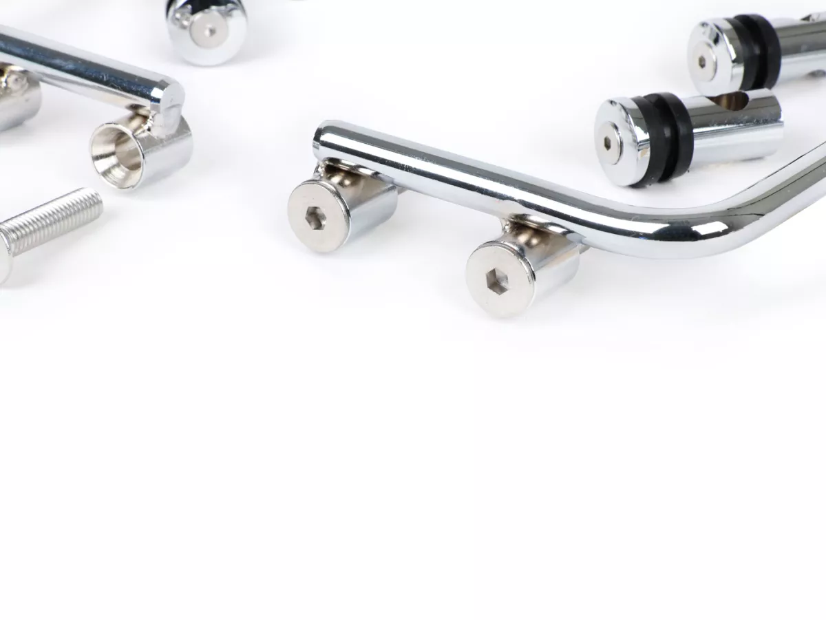Bracket for flyscreen -MOTO NOSTRA, w=300mm, h=105mm- Vespa PX80, PX125, PX150, PX200, T5 Classic, LML 125/150 Star/Stella - chrome