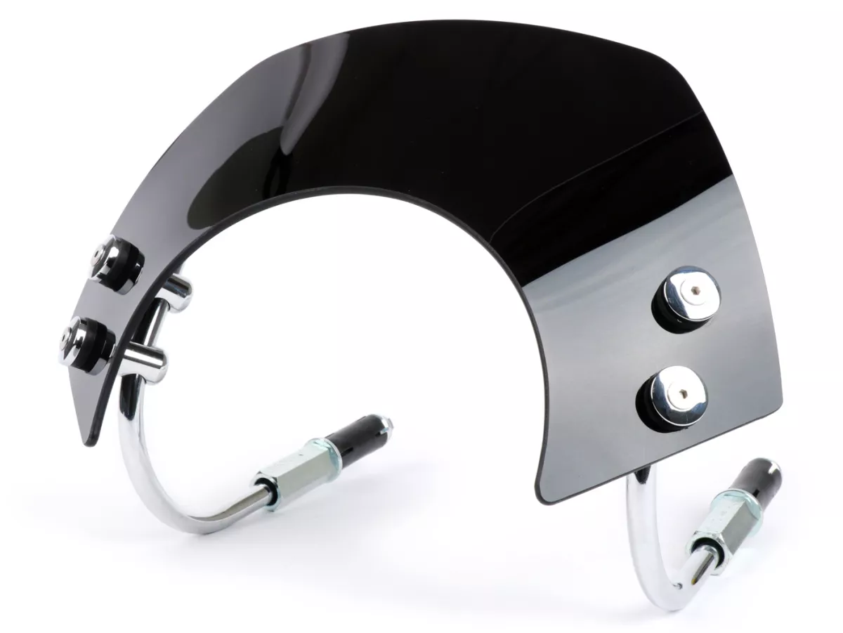 Voorruit met verchroomde beugels -MOTO NOSTRA, b=300mm, h=105mm- Vespa GTS 125-300cc HPE (2019-2022) - zwart getint glas