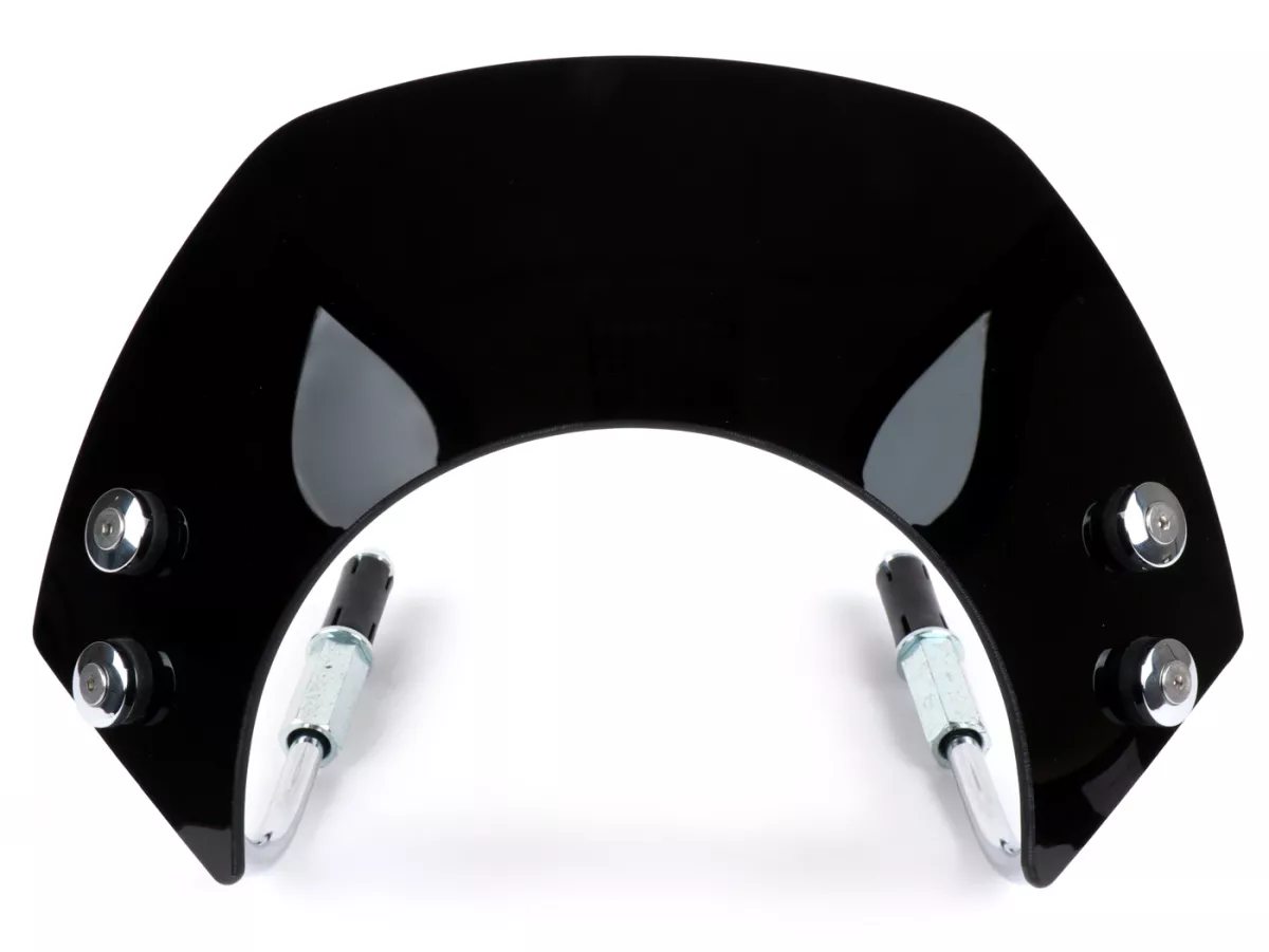 Voorruit met verchroomde beugels -MOTO NOSTRA, b=300mm, h=105mm- Vespa GTS 125-300cc HPE (2019-2022) - zwart getint glas