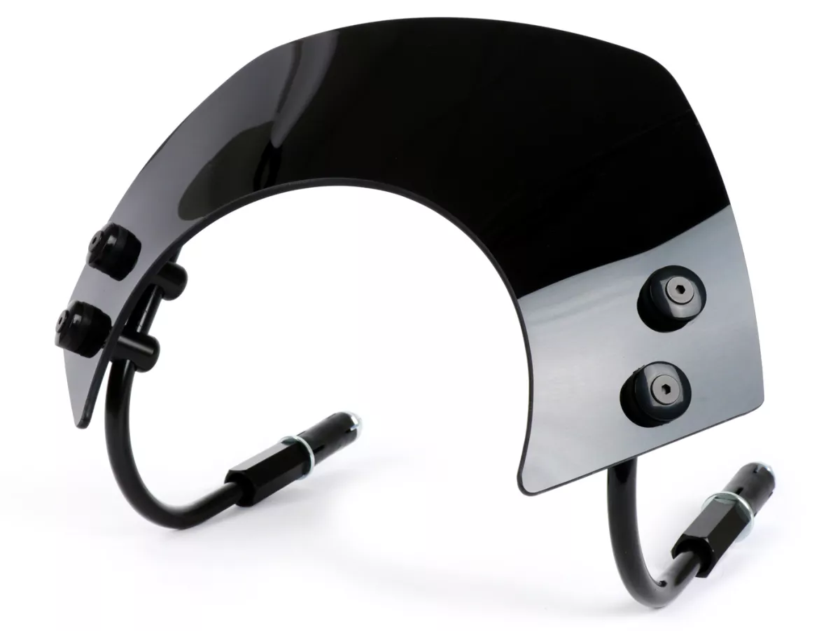 Parabrezza con staffe nere -MOTO NOSTRA, l=300mm, h=105mm- Vespa GTS 125-300cc HPE (2019-2022) - vetro oscurato nero