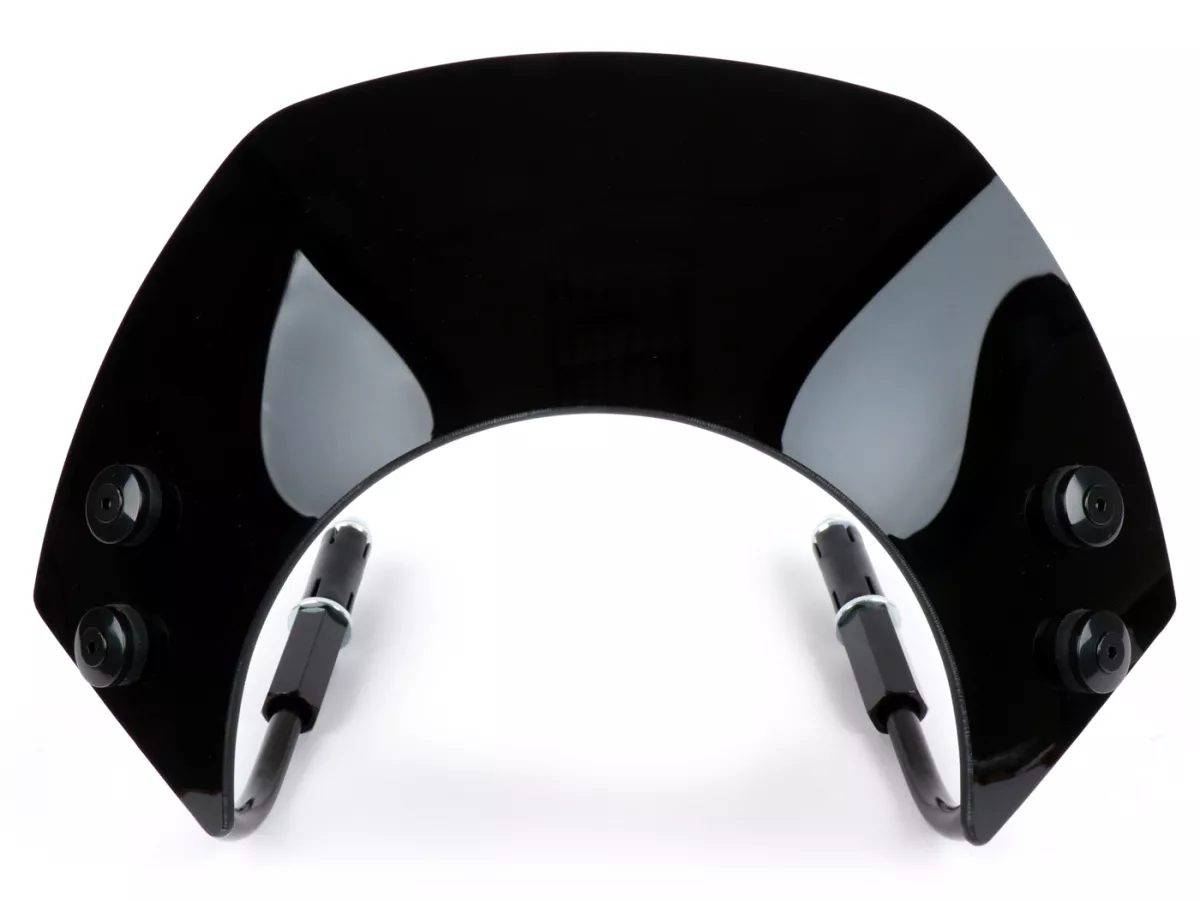 Parabrezza con staffe nere -MOTO NOSTRA, l=300mm, h=105mm- Vespa GTS 125-300cc HPE (2019-2022) - vetro oscurato nero