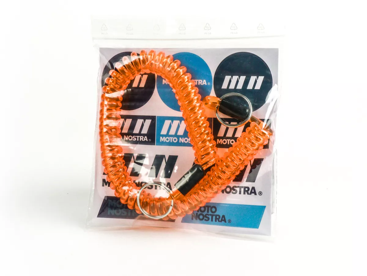 Key ring -MOTO NOSTRA Spiral- length 300mm - z.B. für Vespa Klassik (Verbindung zwischen Zündschloß im Lenkerdeckel und/oder Lenk-/Gepäckfachschloß bei PX alt, Rally, Sprint, ET3, Motovespa etc.) orange
