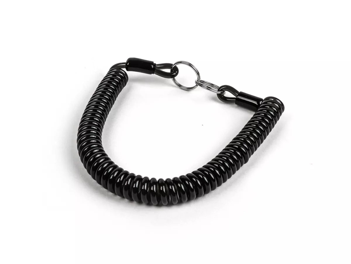 Key ring -MOTO NOSTRA Spiral- length 300mm - e.g. for Vespa Classic (connection between ignition lock in handlebar cover and/or steering/luggage compartment lock on PX old, Rally, Sprint, ET3, Motovespa etc.) black