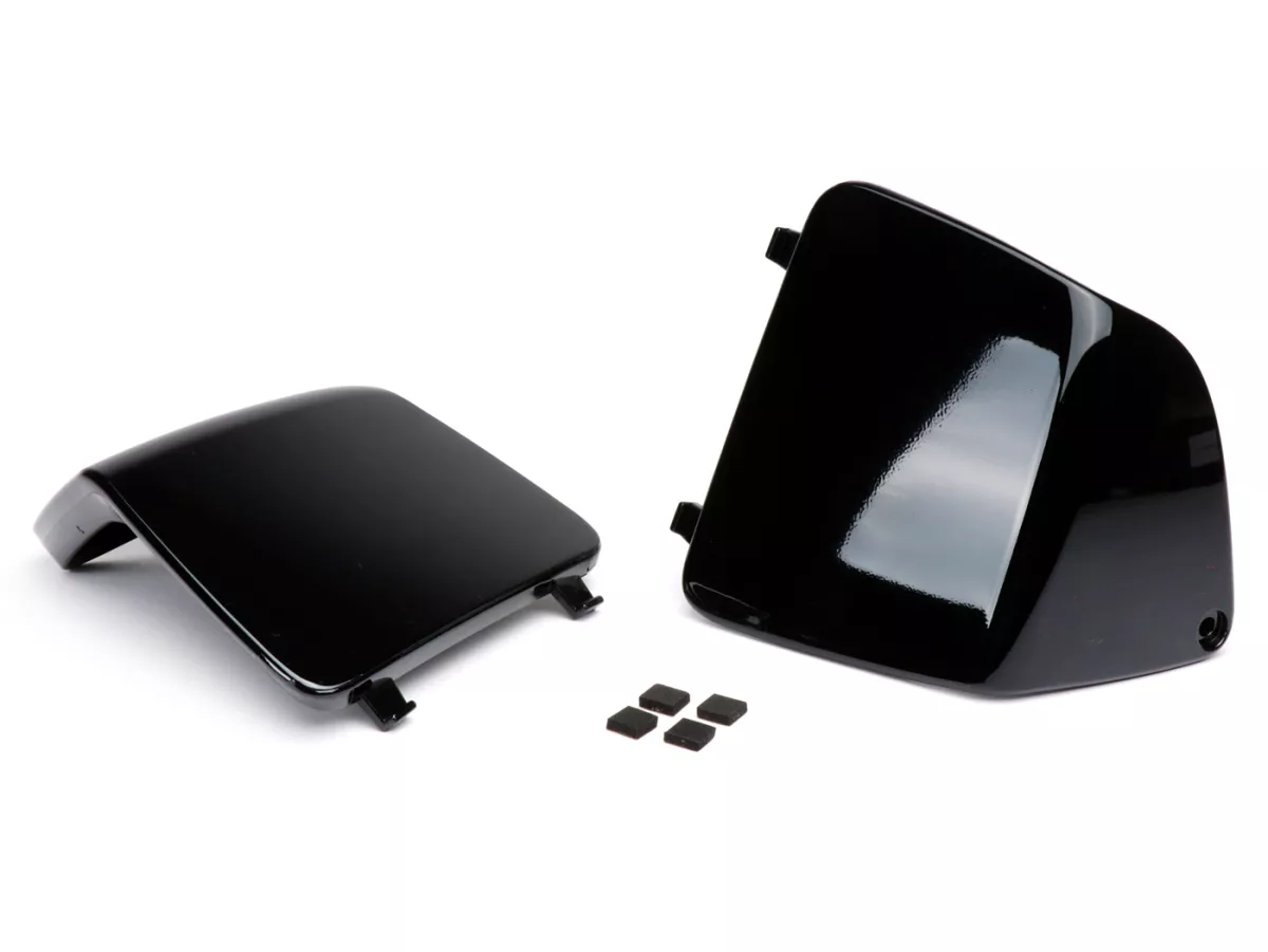 Jeu de clapets de maintenance pour l'habillage intérieur du bouclier de jambe -MOTO NOSTRA- Vespa GT, GTL, GTV, GTS 125-300 (03-22), HPE, Supertech, Supersport, Touring - (couvercle pour le raccordement de l'eau de refroidissement / fusibles) - noir brill