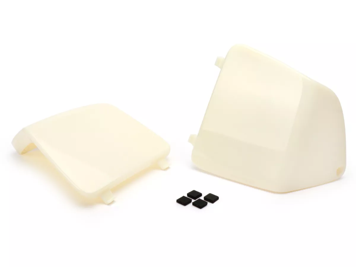 Maintenance flap set for interior lining leg shield -MOTO NOSTRA- Vespa GT, GTL, GTV, GTS 125-300 (03-22-), HPE, Supertech, Supersport, Touring - (cover for cooling water connection / fuses) - unpainted